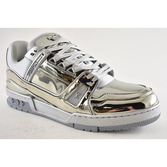 Louis Vuitton Chrome Metallic Mirror Silver Low Top Trainer Sneaker UK 9 US10 11 - Picture 7 of 16